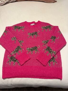 Newbury Kustom Hot Pink Leopard-Print Crewneck Sweater